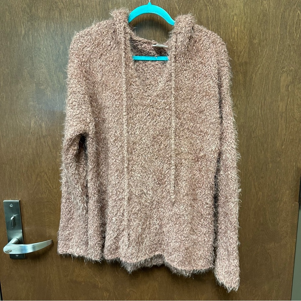 Anthropologie By Together Fuzzy Eyelash Knit Hoodie Sweater Women’s L cozy soft